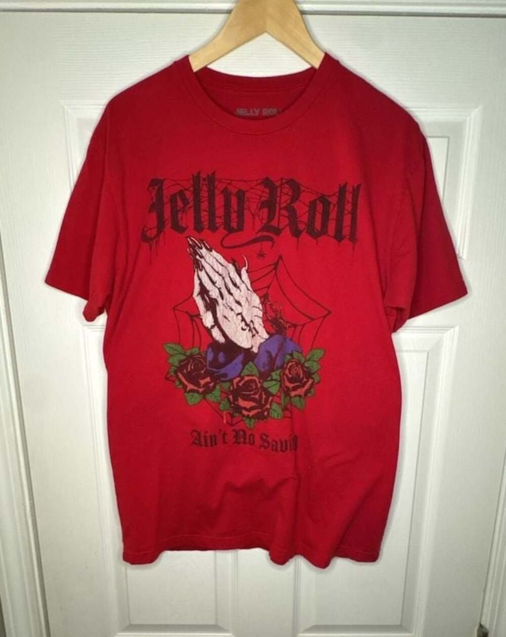 Jelly Roll Ain't No Saving Graphic T-Shirt Red X-Large